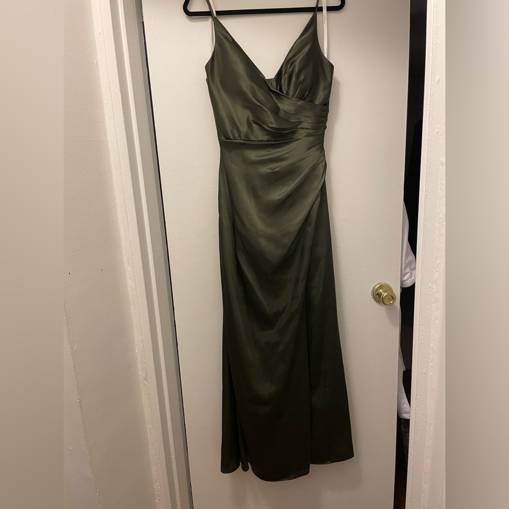 GALINA SIGNATURE charmeuse draped strappy bridesmaid dress martini olive size 8